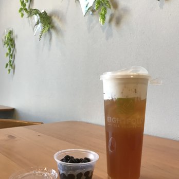 Eightfold Tea Shoppe - 11.23.19 jasmine tea with cheese foam with boba on the side - Bubble Tea Near Me - Costa Mesa, California Eightfold Tea Shoppe - 11.23.19 jasmine tea with cheese foam with boba on the side - Bubble Tea Near Me - Costa Mesa, California