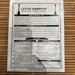Little Harpeth Brewing - Menu