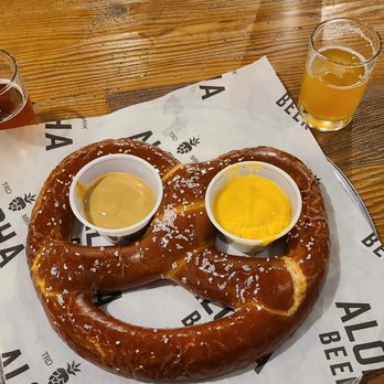 Aloha Beer - Pretzel with beer cheese ($3 extra) - Breweries Near Me - Honolulu, Hawaii Aloha Beer - Pretzel with beer cheese ($3 extra) - Breweries Near Me - Honolulu, Hawaii