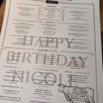 Harper's - Happy birthday message printed on the menu - Steakhouses Near Me - Nashville, Tennessee Harper's - Happy birthday message printed on the menu - Steakhouses Near Me - Nashville, Tennessee