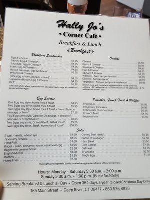 Menu photo 6 Hally Jo's Corner Cafe Deep River, CT