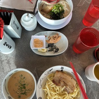 Menya Muso - Ramen at top and Original Tsukamen in the front in a Combo so included hot tea and Kaarage Chicken appetizer. - Ramen Near Me - Federal Way, Washington Menya Muso - Ramen at top and Original Tsukamen in the front in a Combo so included hot tea and Kaarage Chicken appetizer. - Ramen Near Me - Federal Way, Washington