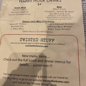 The Twisted Fork - Happy hour menu - New American Near Me - Reno, Nevada The Twisted Fork - Happy hour menu - New American Near Me - Reno, Nevada