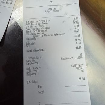 Laredo Mexican Restaurant - Our bill for the with one drink - Mexican Near Me - Macclenny, Florida