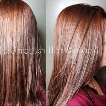 UltraLush Hair Design - Beautiful rich tones of auburn and red, highlights and lowlights. Removed 4 inches of length and layared with interior texture. - Hair Stylists Near Me - Charlotte, North Carolina UltraLush Hair Design - Beautiful rich tones of auburn and red, highlights and lowlights. Removed 4 inches of length and layared with interior texture. - Hair Stylists Near Me - Charlotte, North Carolina
