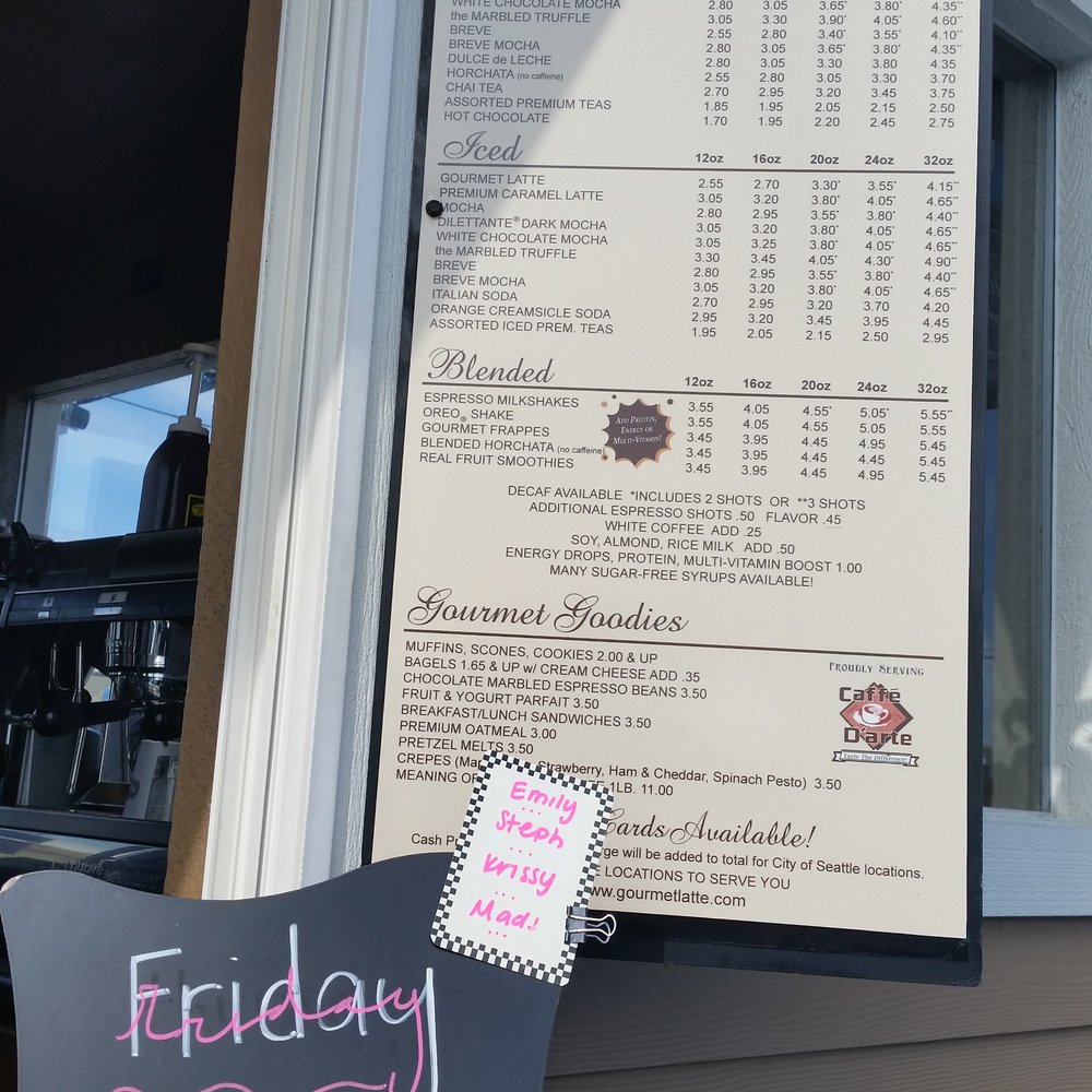 Gourmet Latte - a menu on a window - Coffee & Tea Near Me - Seattle, Washington