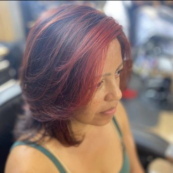 A Cut Above Barbershop - These burgundy highlight add much wanted depth to this color for a fall feel - Barbers Near Me - San Clemente, California A Cut Above Barbershop - These burgundy highlight add much wanted depth to this color for a fall feel - Barbers Near Me - San Clemente, California