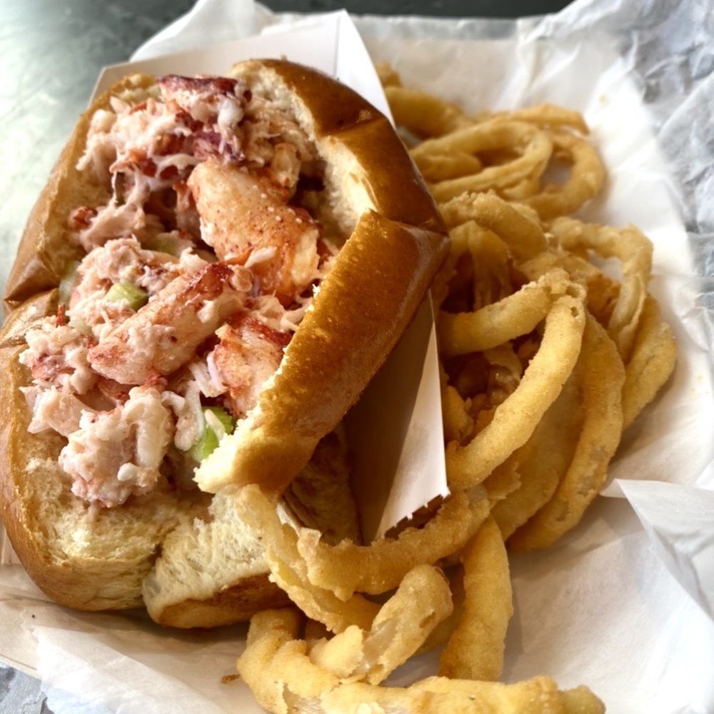 Burke's Seafood - Lobster roll with onion rings - Seafood Near Me - Quincy, Massachusetts