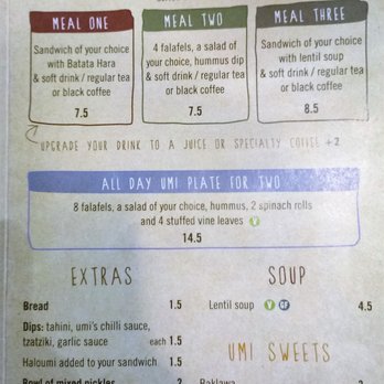 Umi Falafel - Menu - combo deals and extras - Vegetarian Near Me - Dublin, D