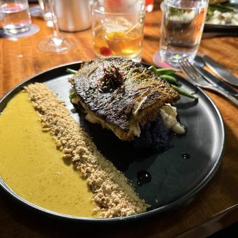 Aurora At The Celeste - Coconut cashew curry branzino with risotto and veg. Excellent - American Near Me - Orlando, Florida