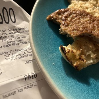 McDonald's - Sausage McMuffin missing the egg as you can clearly see on the receipt is what I ordered and payed for. At least it tastes good. - Burgers Near Me - New Orleans, Louisiana McDonald's - Sausage McMuffin missing the egg as you can clearly see on the receipt is what I ordered and payed for. At least it tastes good. - Burgers Near Me - New Orleans, Louisiana