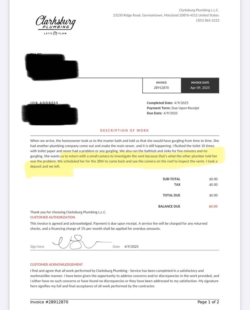 Slide of Clarksburg Plumbing