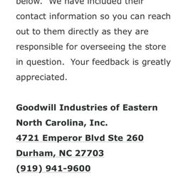 Eastern North Carolina Headquarters info to make a formal complaint if you choose to report an incident.