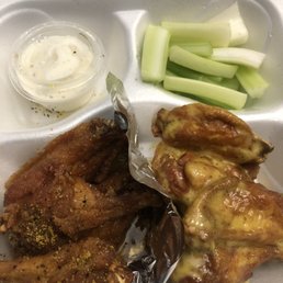 Order half lemon pepper and half  honey mustard wings. Both were good.