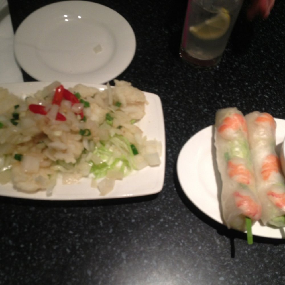 spicy squid and summer rolls