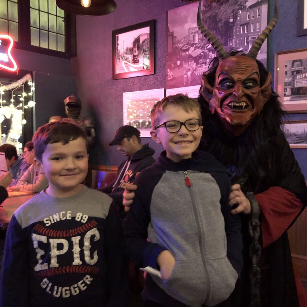 Great little stage area near front entrance. This is my kids meeting Krampus just before Xmas 2023.