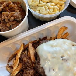 Liberty’s - B Lib Plate Cheeseburger , Mac salad and baked beans.
