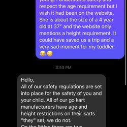 Big Foot Speedway - Messages between myself and the business owner.