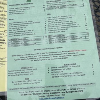 Cork & Cow - Wine menu - Tapas/Small Plates Near Me - Burlington, North Carolina