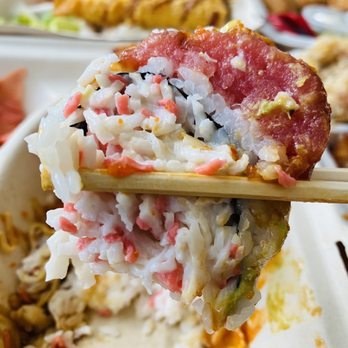 Makoto Sushi - Imitation crab topped with ahi - Sushi Bars Near Me - Aiea, Hawaii Makoto Sushi - Imitation crab topped with ahi - Sushi Bars Near Me - Aiea, Hawaii