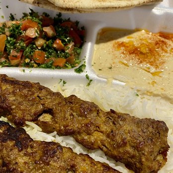 Cafe Bravo - Lule Kabob plate with hummus, tabbouleh, and pita. - Middle Eastern Near Me - Glendale, California