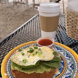 Espresso...Y Poco Mas - Avocado toast with a caramel hot latte.