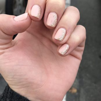 Noble Nails - Gel mani with gold crescent - Nail Salons Near Me - Mountain View, California Noble Nails - Gel mani with gold crescent - Nail Salons Near Me - Mountain View, California