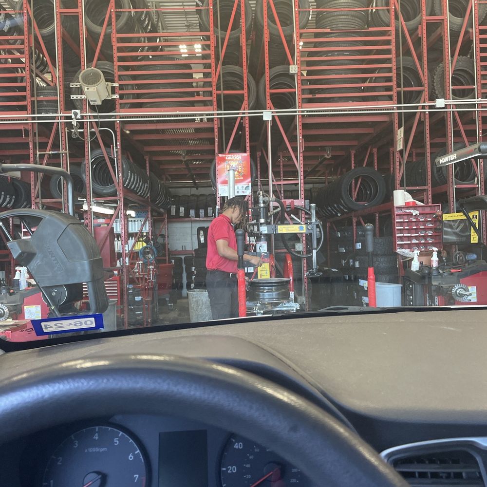 Whats even cool is you can even sit in your car and watch them change the tire ...but only one person is allowed in the car