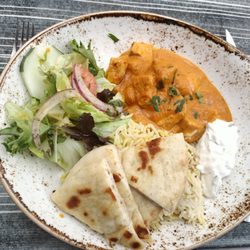 Rafi's Kitchen - Chicken tikka masala with rice pilaf, pita, and tossed salad @ Rafi's Platter/ Olean, NY