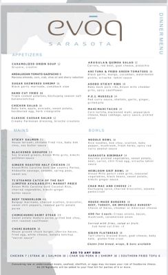 Menu photo 4 EVOQ Sarasota Sarasota, FL Menu photo 4 EVOQ Sarasota Sarasota, FL