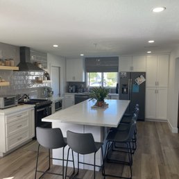 a kitchen with a center island