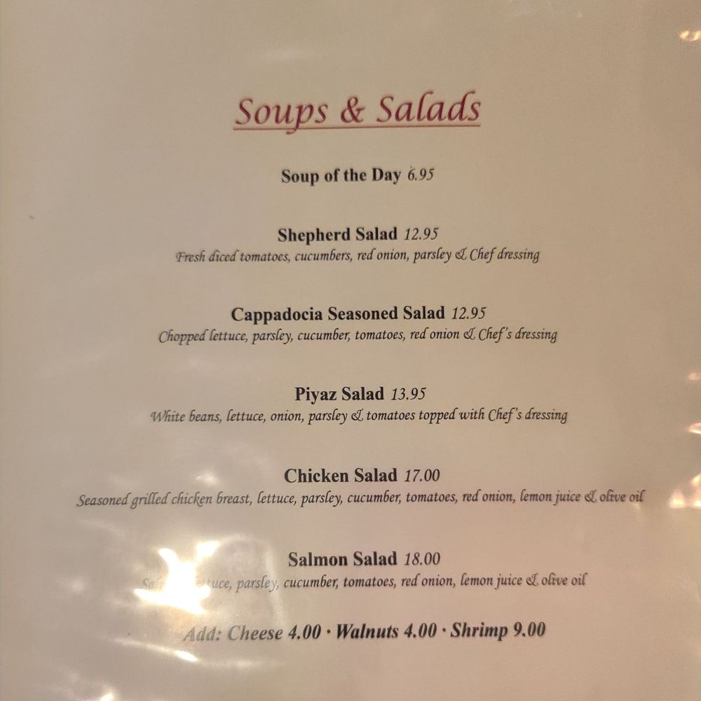 Cappadocia Restaurant - Menu soups & salads - Mediterranean Near Me - Little Falls, New Jersey Cappadocia Restaurant - Menu soups & salads - Mediterranean Near Me - Little Falls, New Jersey