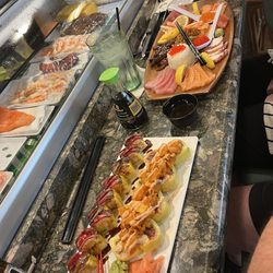 Kona Jacks Fish Market & Sushi Bar - Hoosier Roll, Dynamite Roll and Large Sashimi platter