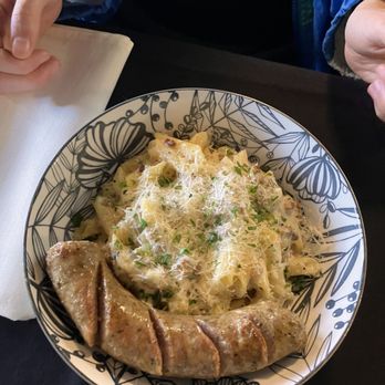 Ciao Trattoria - A Gorgonzola pasta dish made to order with gluten free pasta and a side of sausage. - Italian Near Me - Pasco, Washington