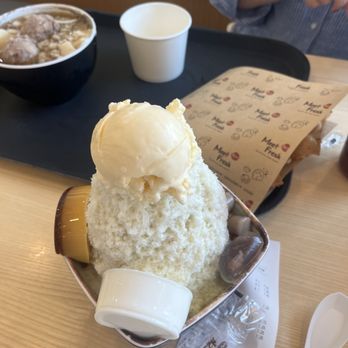 Meet Fresh - Shaved ice with almond pudding, egg custard, crystal mochi (has red bean paste inside) and ice cream (on top) - Desserts Near Me - Monterey Park, California Meet Fresh - Shaved ice with almond pudding, egg custard, crystal mochi (has red bean paste inside) and ice cream (on top) - Desserts Near Me - Monterey Park, California