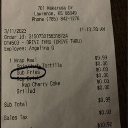 See? Even the ticket shows that they were supposed to substitute the fries and they never did