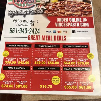 Vince's Pasta & Pizza - Meal Deals Menu - Pizza Near Me - Lancaster, California