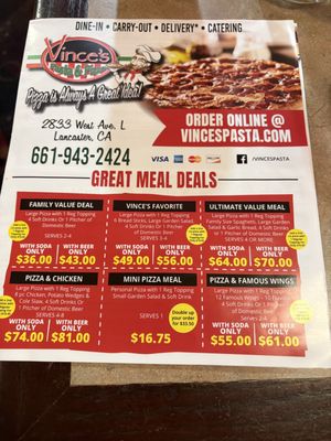 Menu photo 2 Vince's Pasta & Pizza Lancaster, CA