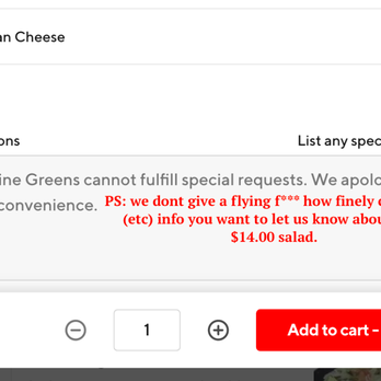 Pie O Mine Greens - almost $15 dollar salad and they dont want you to leave any comments. BYE. - Pizza Near Me - East Amherst, New York
