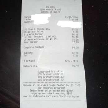 Islands Restaurant - 11.17.24 prices - Burgers Near Me - Corona, California