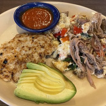 Snooze, an A.M. Eatery - Egg white scramble but with 3 cracked eggs, subbed out asparagus for pic, added pulled pork. - Breakfast & Brunch Near Me - Gilbert, Arizona Snooze, an A.M. Eatery - Egg white scramble but with 3 cracked eggs, subbed out asparagus for pic, added pulled pork. - Breakfast & Brunch Near Me - Gilbert, Arizona