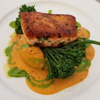Geoffrey's Malibu - Herb crusted salmon. Delicious crusted fish over mashed artichoke. Loved it! - Seafood Near Me - Malibu, California Geoffrey's Malibu - Herb crusted salmon. Delicious crusted fish over mashed artichoke. Loved it! - Seafood Near Me - Malibu, California