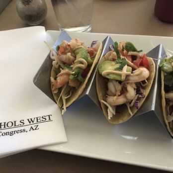 Nichols West - Three small shrimp tacos 13.95. Nothing to brag about. Over priced and not that tasty. - New American Near Me - Congress, Arizona