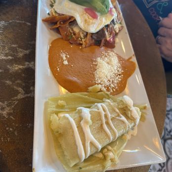 La Condesa - Rib eye chilaquiles with beans and sweet corn tamale (think El Torito sweet corn masa) - Breakfast & Brunch Near Me - Sandy, Utah