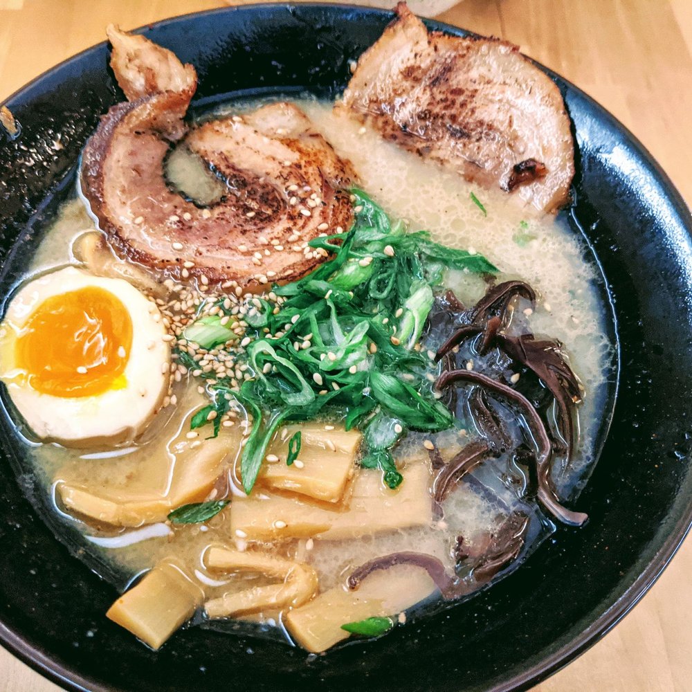 Menya Goku By Ramen Wasabi - Goku Tonkatsu - pork broth, char siu pork belly, ajitama egg, menma, black mushroom, green onion, sesame - Ramen Near Me - Chicago, Illinois Menya Goku By Ramen Wasabi - Goku Tonkatsu - pork broth, char siu pork belly, ajitama egg, menma, black mushroom, green onion, sesame - Ramen Near Me - Chicago, Illinois