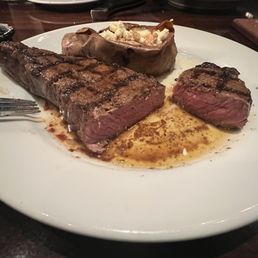 Medium rare steak with sweet potato