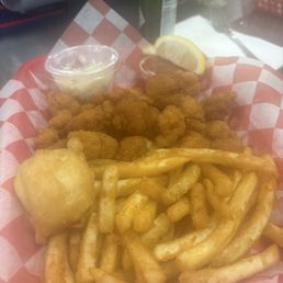 Fish n chips and shrimp and chips Fish n chips and shrimp and chips