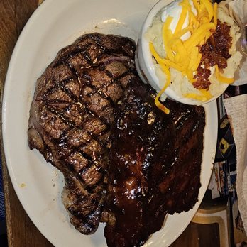 Texas Roadhouse - Rib Eye and ribs with loaded mashed potatoes - Steakhouses Near Me - Indio, California Texas Roadhouse - Rib Eye and ribs with loaded mashed potatoes - Steakhouses Near Me - Indio, California