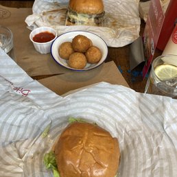 Portobello burger, cheese balls