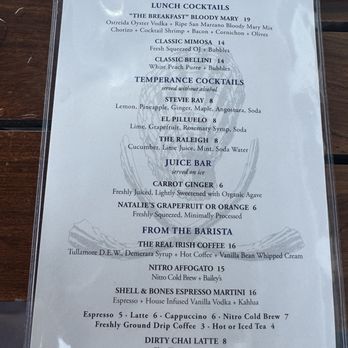 Shell & Bones Oyster Bar and Grill - Lunch Drink Menu - Seafood Near Me - New Haven, Connecticut